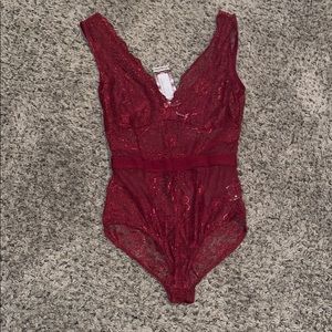 Boohoo Red Lace Bodysuit